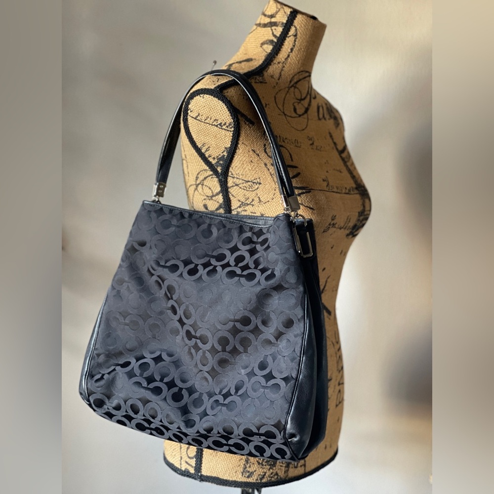 Vintage Coach MADISON PHEOBE OP ART Black Sateen Purse